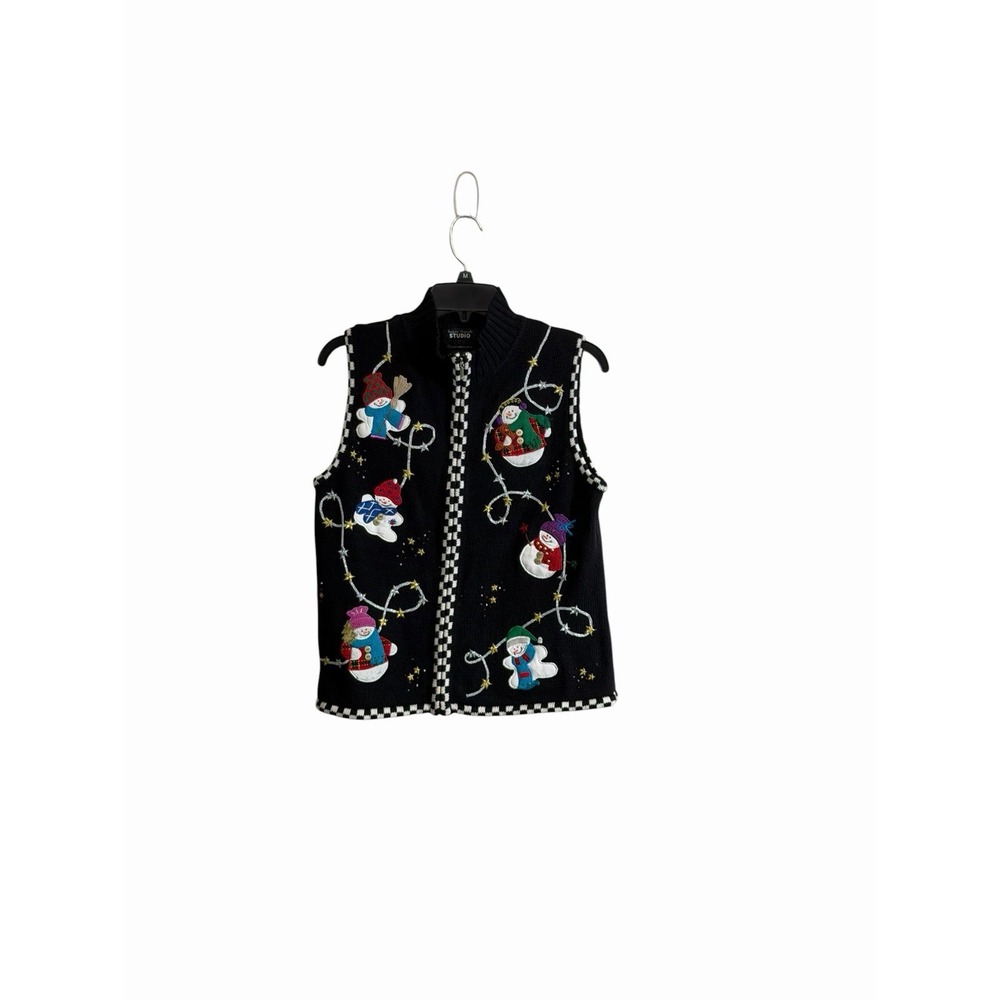 Designers Originals STUDIO JOY Snowman Christmas Vest Embroidered Small